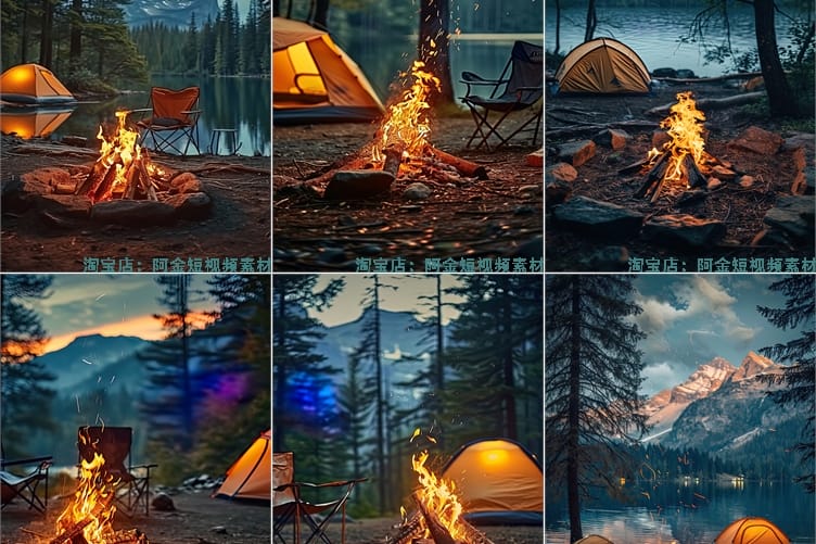 竖屏户外露营篝火帐篷主播绿幕直播间背景图素材虚拟动态场景视频