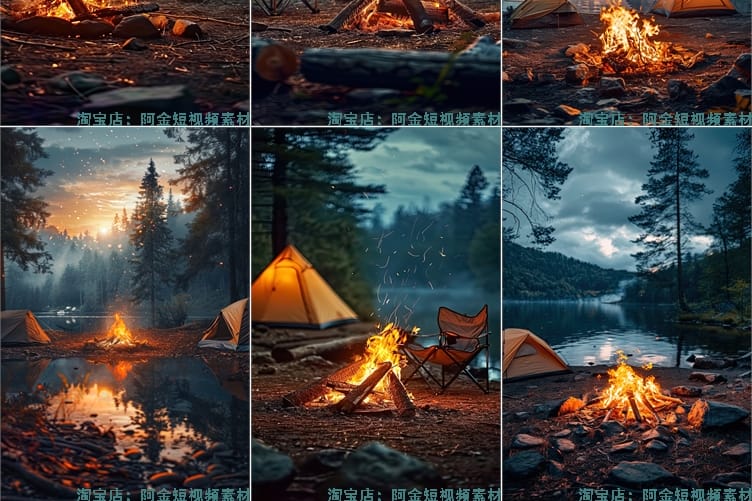 竖屏户外露营篝火帐篷主播绿幕直播间背景图素材虚拟动态场景视频