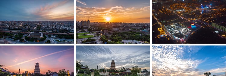 西安实拍航拍建筑cbd日转夜延时城市夜景大唐不夜城景点视频素材