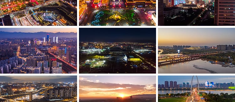 西安实拍航拍建筑cbd日转夜延时城市夜景大唐不夜城景点视频素材