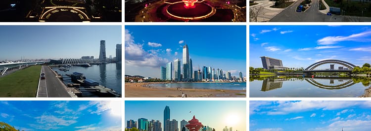 山东青岛城市建筑风光CBD夜景栈桥旅游五四广场地标航拍视频素材