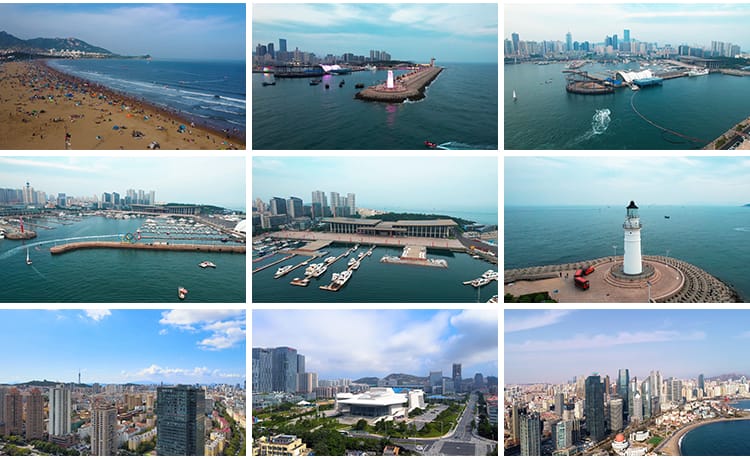 山东青岛城市建筑风光CBD夜景栈桥旅游五四广场地标航拍视频素材