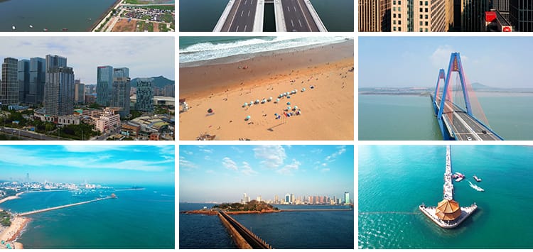 山东青岛城市建筑风光CBD夜景栈桥旅游五四广场地标航拍视频素材