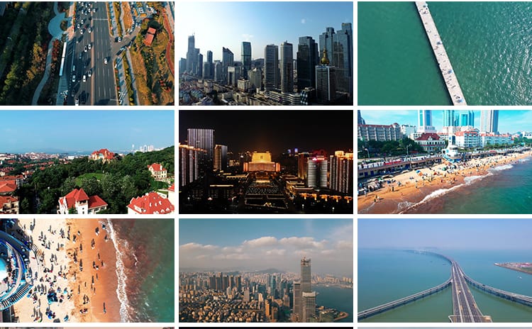 山东青岛城市建筑风光CBD夜景栈桥旅游五四广场地标航拍视频素材