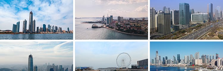 山东青岛城市建筑风光CBD夜景栈桥旅游五四广场地标航拍视频素材