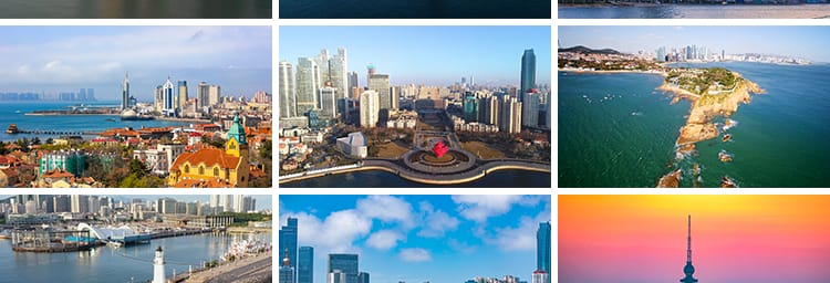 山东青岛城市建筑风光CBD夜景栈桥旅游五四广场地标航拍视频素材