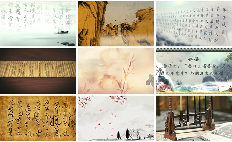 中国风传统文化古诗词古风水墨戏剧脸谱儒家孝道背景剪辑视频素材