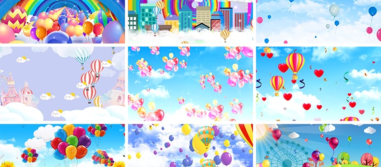 可爱卡通气球多彩儿童节日婚礼生日宴会舞台led屏幕背景视频素材