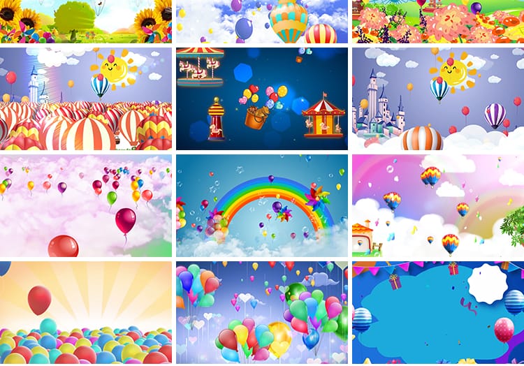 可爱卡通气球多彩儿童节日婚礼生日宴会舞台led屏幕背景视频素材