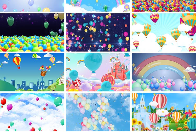 可爱卡通气球多彩儿童节日婚礼生日宴会舞台led屏幕背景视频素材