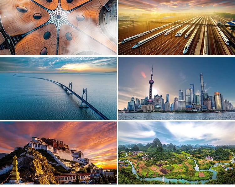 4K中国宣传片歌唱祖国大好山河风光繁荣发展高清LED背景视频素材