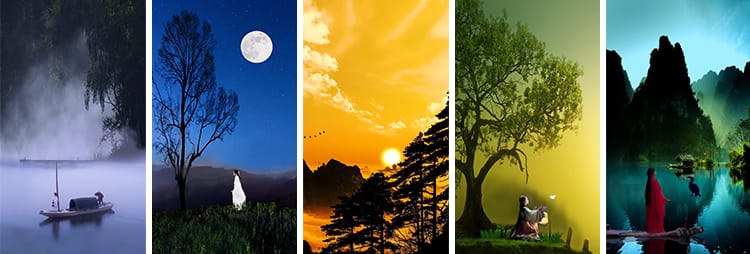 竖屏竖版古风人物夜色月色唯美治愈系古装教程绿幕抖音短视频素材