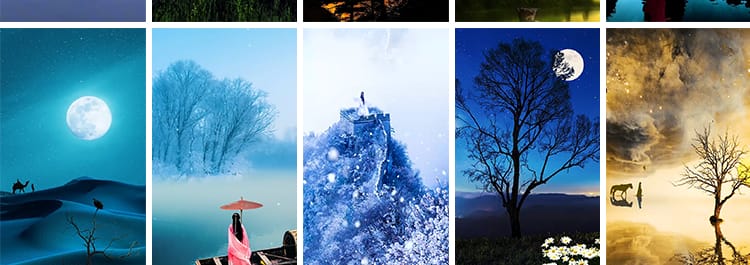 竖屏竖版古风人物夜色月色唯美治愈系古装教程绿幕抖音短视频素材