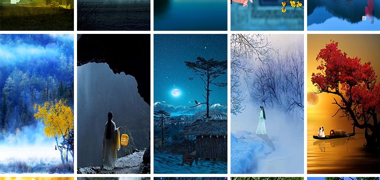 竖屏竖版古风人物夜色月色唯美治愈系古装教程绿幕抖音短视频素材