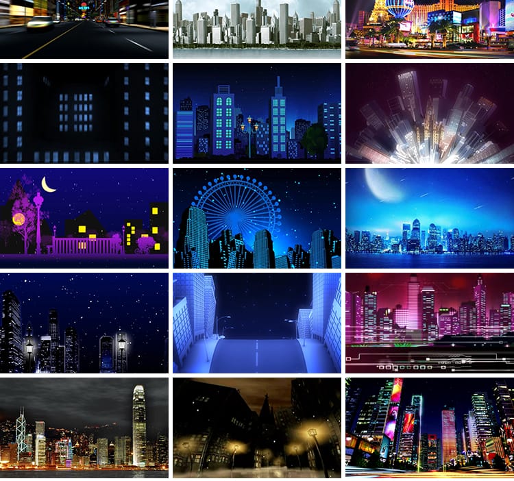 城市街道夜景卡通高楼大厦建筑演出舞台LED屏幕背景动态视频素材