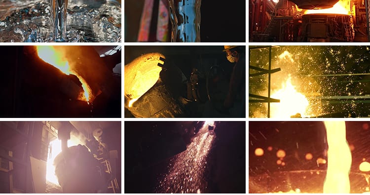 冶炼钢铁厂钢材生产制造融化熔炉铁水锻造铁匠重工业建材视频素材