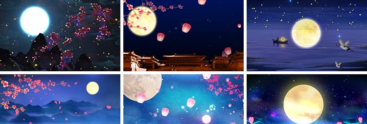 中秋节古典月亮月色月光圆月明月水墨中国风LED舞台背景视频素材