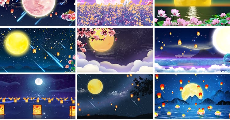 中秋节古典月亮月色月光圆月明月水墨中国风LED舞台背景视频素材