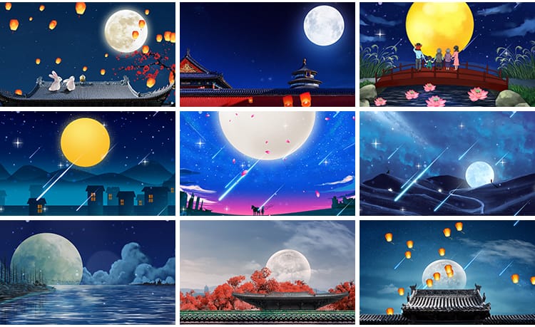 中秋节古典月亮月色月光圆月明月水墨中国风LED舞台背景视频素材