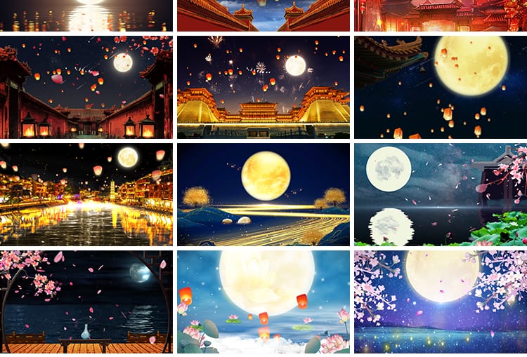中秋节古典月亮月色月光圆月明月水墨中国风LED舞台背景视频素材