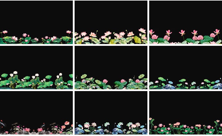 荷花莲花荷叶绽放摆动古风水墨透明通道后期合成MOV动态视频素材