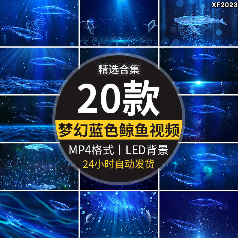 唯美蓝色大海海底鲸鱼游动粒子梦幻抒情星空舞台LED背景视频素材