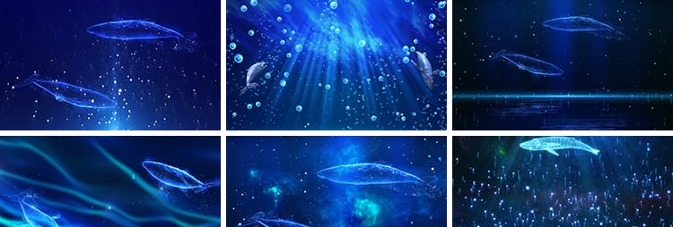 唯美蓝色大海海底鲸鱼游动粒子梦幻抒情星空舞台LED背景视频素材