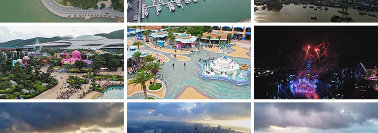 珠海航拍城市中心CBD建筑港珠澳门大桥大剧院夜景宣传片视频素材