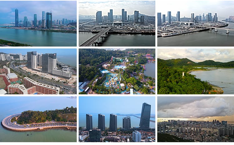 珠海航拍城市中心CBD建筑港珠澳门大桥大剧院夜景宣传片视频素材