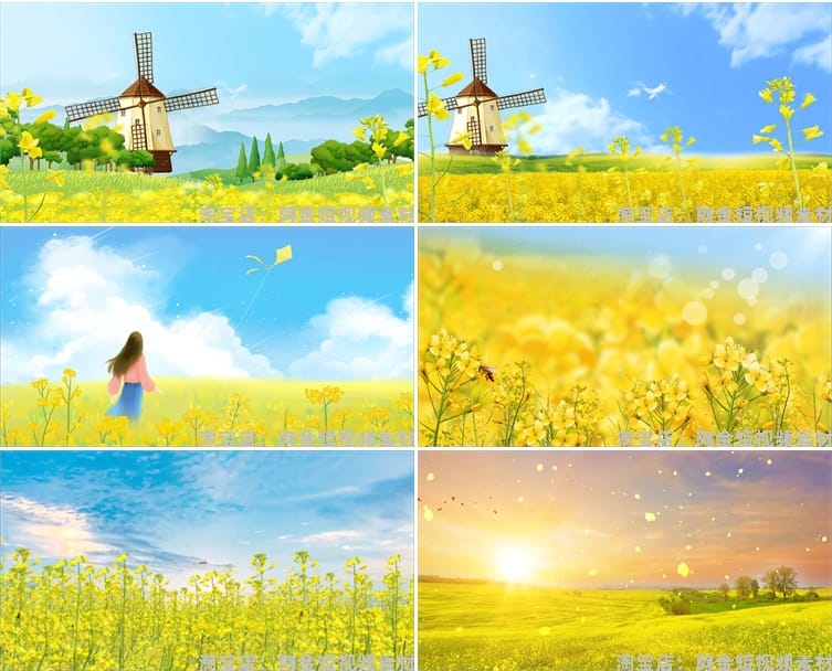 油菜花花海唯美大自然乡村风景素材高清旅游自然治愈系短视频背景