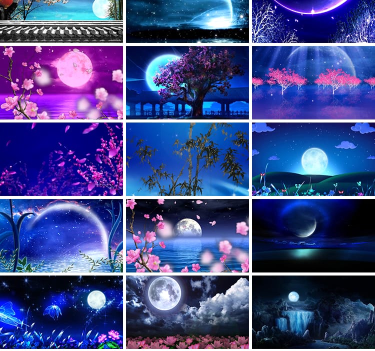 荷塘月色星空唯美古典中国风花好月圆月亮LED大屏幕背景视频素材