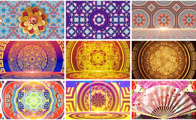 4K民族花纹新疆维族异域肚皮舞歌舞台戏剧LED大屏幕背景视频素材