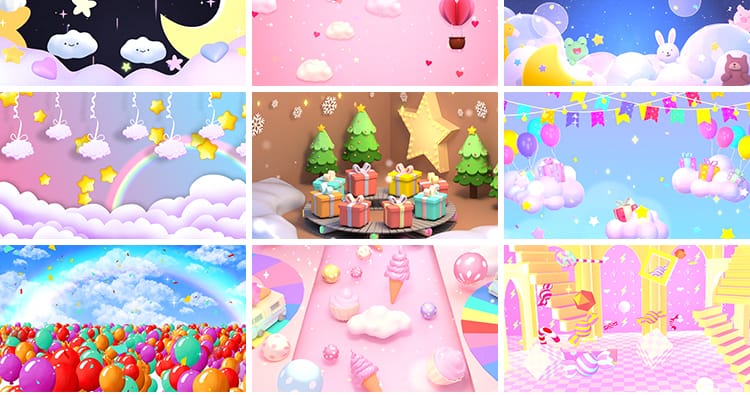 儿童粉色卡通气球可爱幼儿园表演舞台舞蹈LED大屏幕背景视频素材