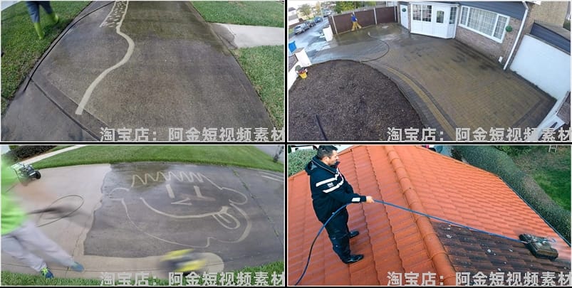 国外清洗屋顶地面横屏小说推文素材解压自媒体高清海外短视频引流