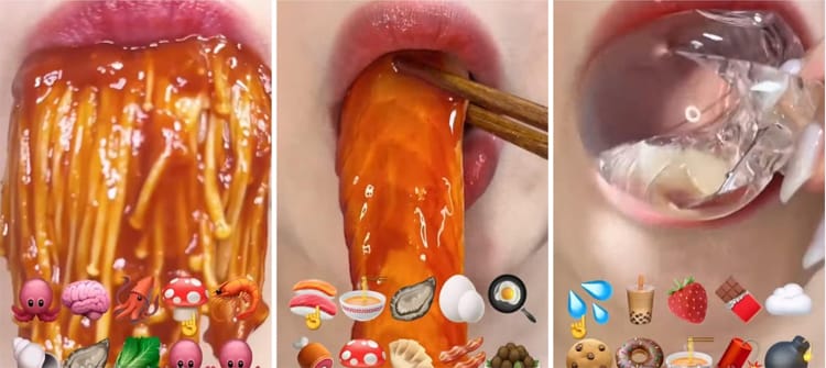 国外咀嚼美食享用美食香蕉面条特写解压减压视频素材小说推文素材