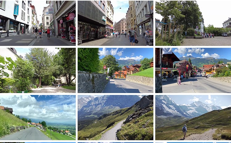 瑞士小镇走拍摄漫步自然风景乡村旅游美景山水欧洲风光长视频素材