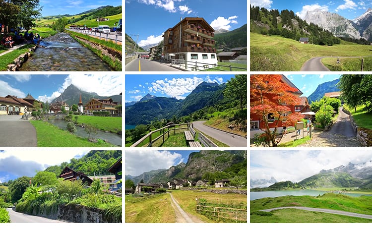 瑞士小镇走拍摄漫步自然风景乡村旅游美景山水欧洲风光长视频素材