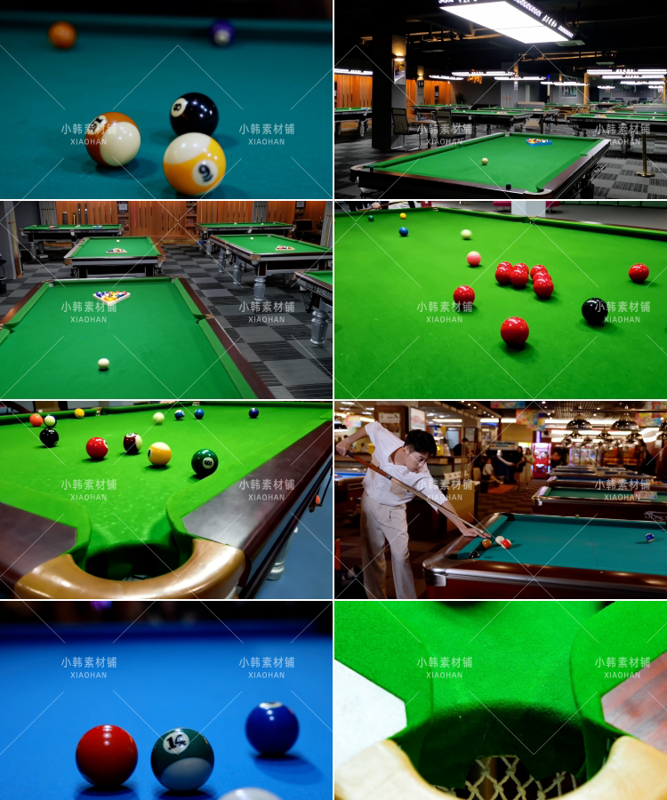 桌球黑8台球休闲娱乐台球厅打斯诺克花式九球特写自媒体视频素材