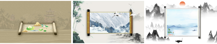 古风卷轴开场LED背景中国风意境水墨山水画舞台视频动态背景素材