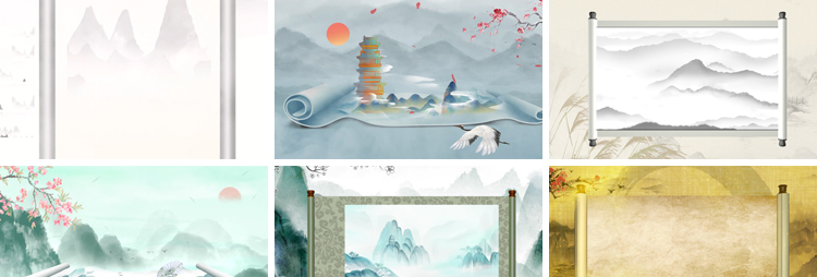 古风卷轴开场LED背景中国风意境水墨山水画舞台视频动态背景素材