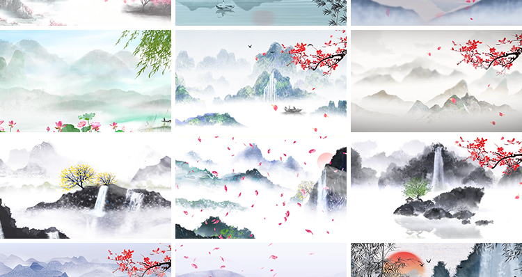 中国风水墨画古风古朗月行古典动态舞蹈演出舞台背景LED视频素材