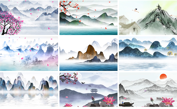 中国风水墨画古风古朗月行古典动态舞蹈演出舞台背景LED视频素材