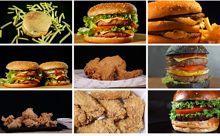 汉堡薯条炸鸡热狗香肠鸡翅鸡腿抖音快手自媒体美食剪辑短视频素材