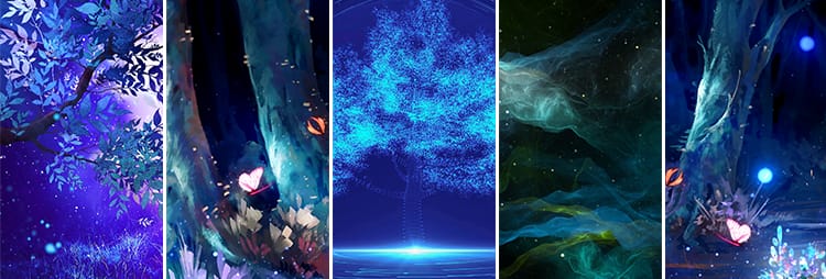 竖屏版唯美粒子治愈童话森林卡通月光蝴蝶直播间动态视频背景素材