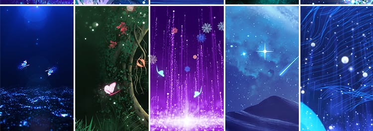 竖屏版唯美粒子治愈童话森林卡通月光蝴蝶直播间动态视频背景素材