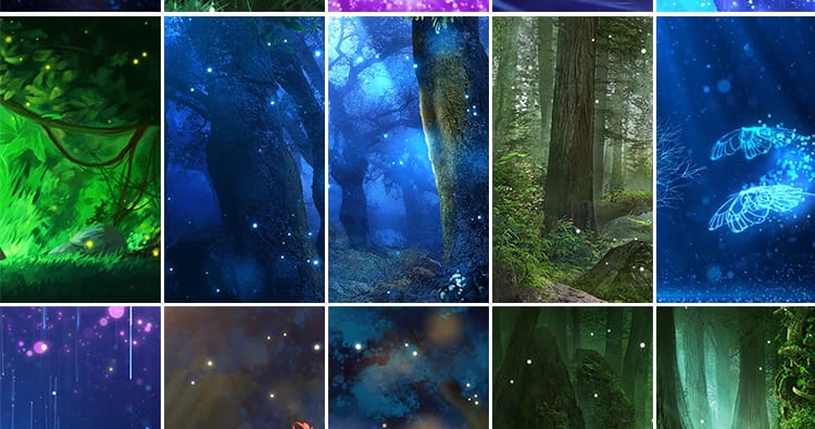 竖屏版唯美粒子治愈童话森林卡通月光蝴蝶直播间动态视频背景素材