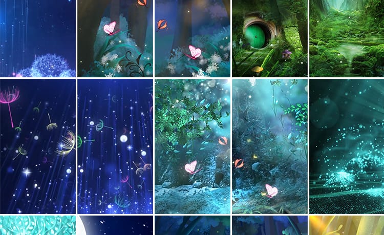 竖屏版唯美粒子治愈童话森林卡通月光蝴蝶直播间动态视频背景素材