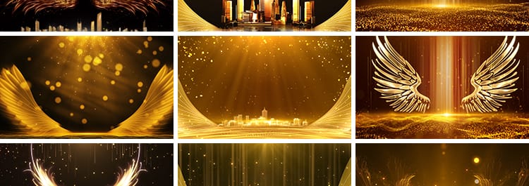 金色粒子天使翅膀企业年会颁奖启动会议光效线条LED背景视频素材