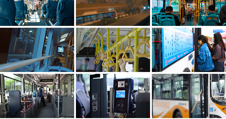 公交车站上下班族早高峰公共交通出行乘客上车高清4K实拍视频素材