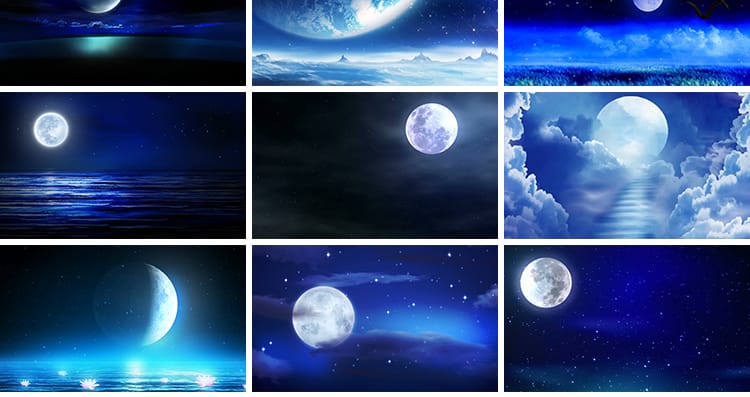 唯美蓝色夜空天空月亮星星白月光明月圆月LED短背景动态视频素材